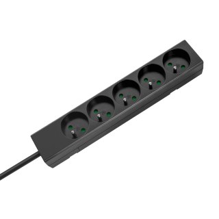 Przedłużacz 5 gniazd 5m typu francuskiego bez przełącznika (3x1,5mm) Rebel czarny