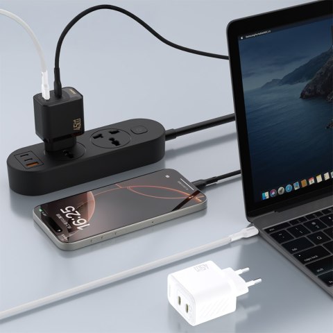 Ładowarka sieciowa 2xUSB-C GaN PD 45W - czarna