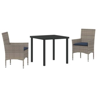 VidaXL Zestaw stół i krzesła z poduszką 3 pcs Szary Rattan PE