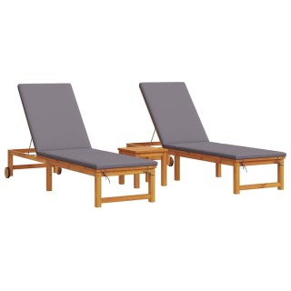 VidaXL Leżak 3 pcs Brązowy Lite Drewno Akacji
