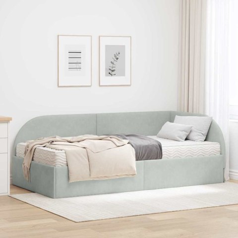 Rama Łóżka Narożnego z Materacem 2 pcs Jasnoszary Aksamit