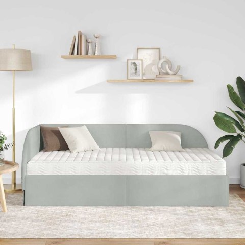 Rama Łóżka Narożnego z Materacem 2 pcs Jasnoszary Aksamit