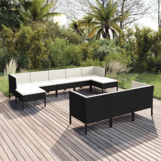 VidaXL 10-cz. zestaw mebli do ogrodu, poduszki, rattan PE, czarny