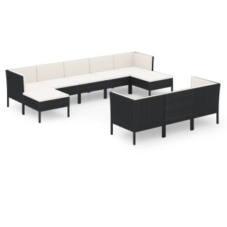 VidaXL 10-cz. zestaw mebli do ogrodu, poduszki, rattan PE, czarny