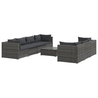 VidaXL 8-cz. zestaw wypoczynkowy do ogrodu, poduszki, rattan PE, szary