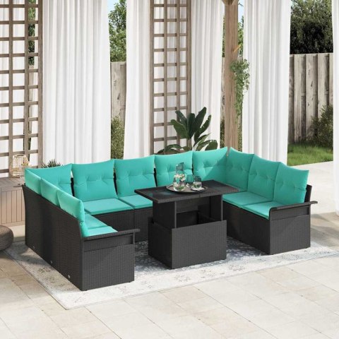 Zestaw Sof na Ogród z poduszką 10 pcs Czarny Rattan poli