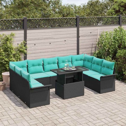 Zestaw Sof na Ogród z poduszką 10 pcs Czarny Rattan poli