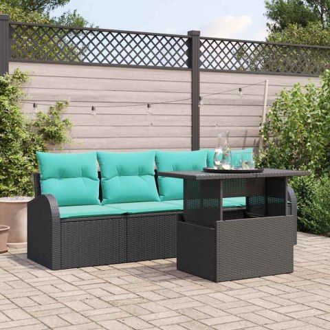 Zestaw Sof na Ogród z poduszką 5 pcs Czarny Rattan poli