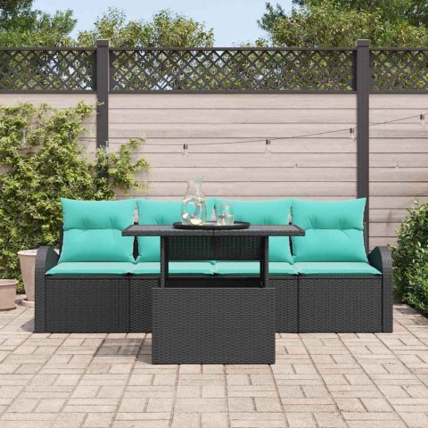 Zestaw Sof na Ogród z poduszką 5 pcs Czarny Rattan poli