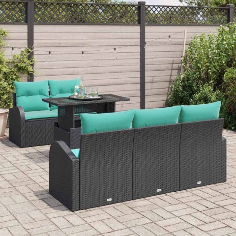 Zestaw Sof na Ogród z poduszką 6 pcs Czarny Rattan poli