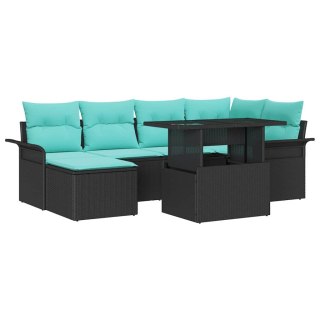 Zestaw Sof na Ogród z poduszką 7 pcs Czarny Rattan poli