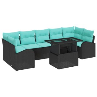 Zestaw Sof na Ogród z poduszką 8 pcs Czarny Rattan poli