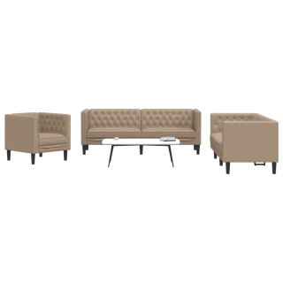VidaXL 3-cz. zestaw wypoczynkowy Chesterfield, cappuccino, ekoskóra