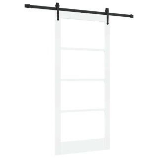 Drzwi przesuwne Biały 93 x 202 cm Lite drewno sosnowe i szkło