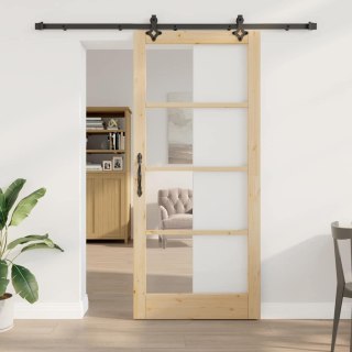 VidaXL Drzwi przesuwne ORKDAL Naturalny i czarny 93 x 211 cm