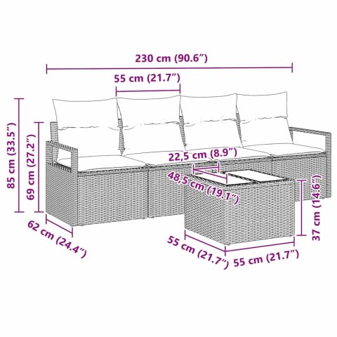 Zestaw Sof 5 pcs Beżowy i kremowy polirattan
