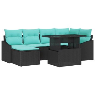 Zestaw Sof z poduszką 7 pcs Czarny i niebieski Polirattan