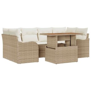 Zestaw Sof na Ogród z poduszką 7 pcs beżowo-kremowy