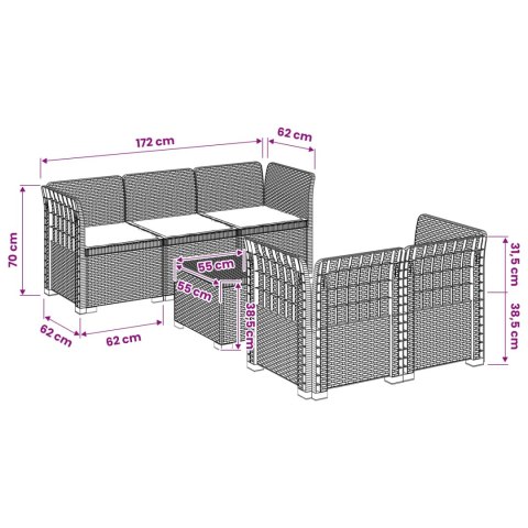 5-osobowa sofa ogrodowa z poduszkami w stylu rattanowym PP