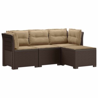 VidaXL Sofa ogrodowa dla 4 osób z poduszkami w stylu rattanowym PP