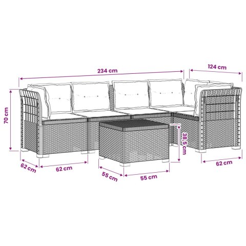 5-osobowa sofa ogrodowa z poduszkami w stylu rattanowym PP