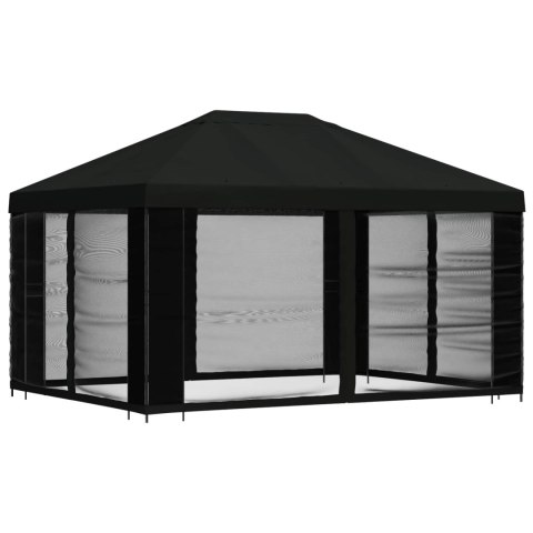 Altana z bokami 4 × 3 m Czarny Poliester i Stal 190 gsm