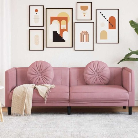 Sofa 3-osobowa z poduszkami, różowa, aksamit