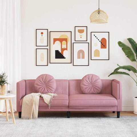 Sofa 3-osobowa z poduszkami, różowa, aksamit