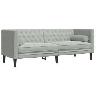 VidaXL Sofa Chesterfield z wałkami, trzyosobowa, jasnoszara, aksamit