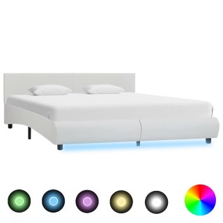 VidaXL Rama łóżka z LED, biała, sztuczna skóra, 180 x 200 cm