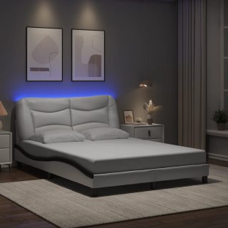 VidaXL Rama łóżka z LED bez materaca, Hvar, biało-czarna, 140x190 cm