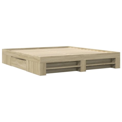 Rama łóżka bez materaca Dąb Sonoma 200x200 cm Drewno klejone