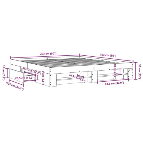 Rama łóżka bez materaca Dąb Sonoma 200x200 cm Drewno klejone