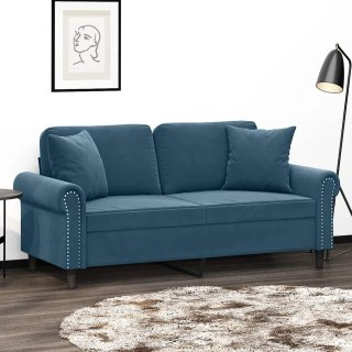 VidaXL 2-osobowa sofa z poduszkami, niebieska, 140 cm, aksamit