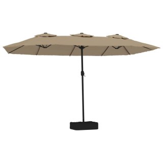 Podwójny parasol ogrodowy z LED, kolor taupe, 449x265 cm