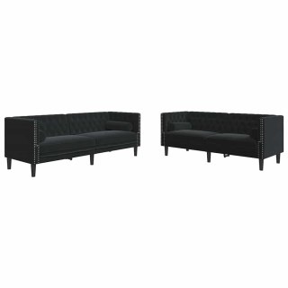 VidaXL Sofa do salonu 2 pcs Czarny 194 x 74,5 x 70,5 cm Aksamit