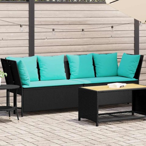 Fotel ogrodowy z poduszkami, rattan PE, czarny