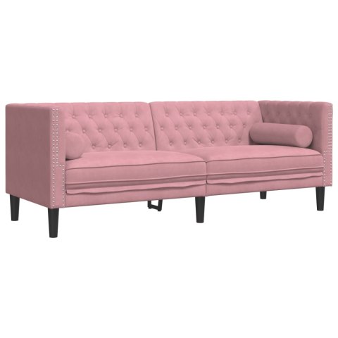 3-cz. wypoczynek Chesterfield z wałkami, różowy, aksamit