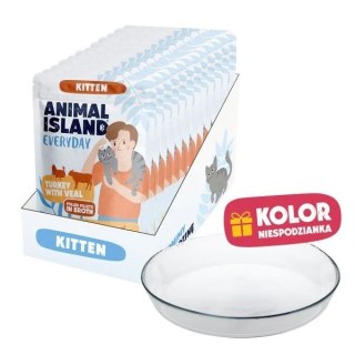 ANIMAL ISLAND Kitten indyk,cielęcina12x85g+talerzyk