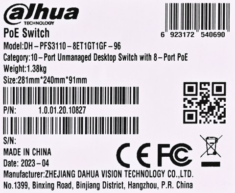 SWITCH DAHUA PFS3110-8ET1GT1GF-96