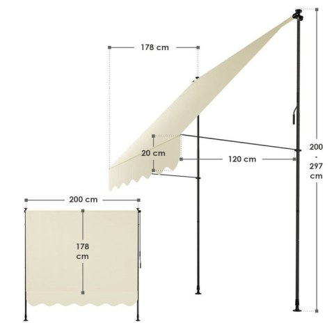 Markiza balkonowa 200 x 120 cm, beżowa