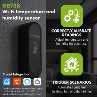 GREENBLUE ZEWNĘTRZNY CZUJNIK TEMPERATURY I WILGOTNOŚCI WIFI, ANDROID/IOS, 3.0V DC, LR03X2, IP65 GB741