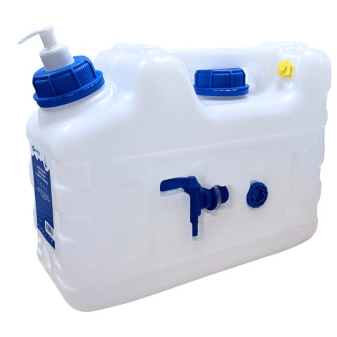 Kanister na wodę 3w1 z kranikiem i umywalką, transparentny HDPE, 10L