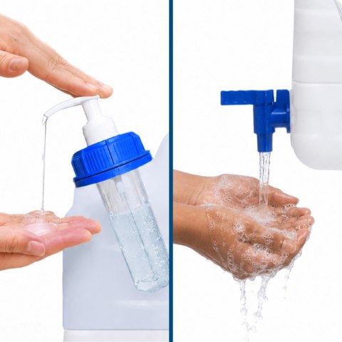 Kanister na wodę 3w1 z kranikiem i umywalką, transparentny HDPE, 10L