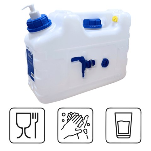 Kanister na wodę 3w1 z kranikiem i umywalką, transparentny HDPE, 10L