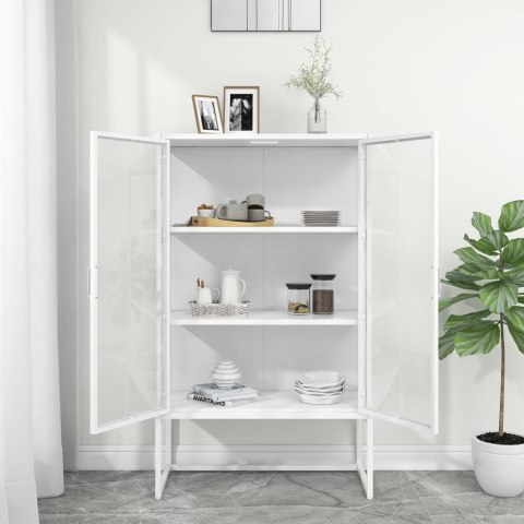 Szafka, biała, 80x35x135 cm, stal i hartowane szkło
