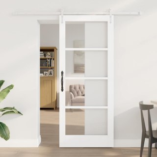Drzwi przesuwne Biały 83 x 202 cm Lite drewno sosnowe i szkło