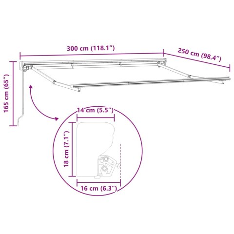 Rama manualnej markizy Z regulacją Biały 3 x 2,5 m Stal