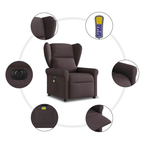 VidaXL Rozkładany fotel masujący, elektryczny, ciemny brąz, tkanina