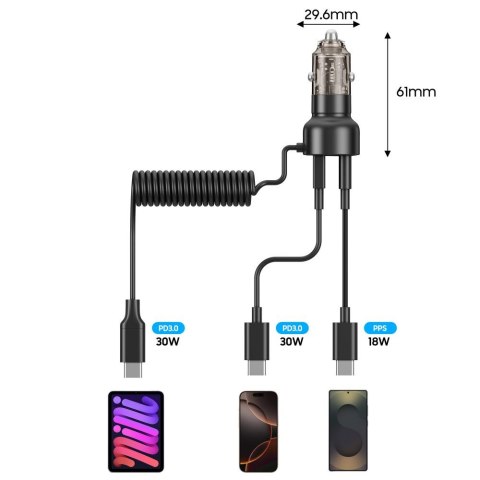 Ładowarka samochodowa + kabel USB-C CC05 PD 60 W - czarna